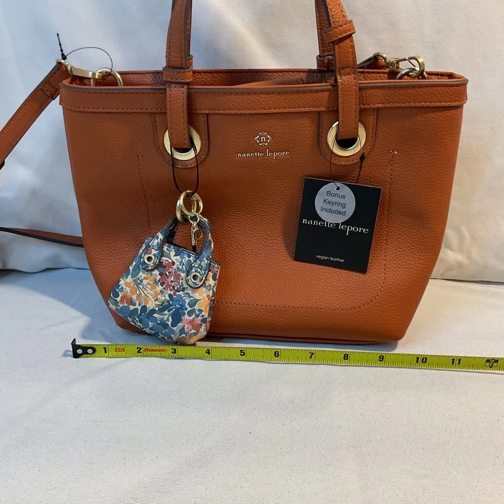 Nanette Leport NWT Light Brown Leather Purse, Shoulder Strap, Small Bag Keychain